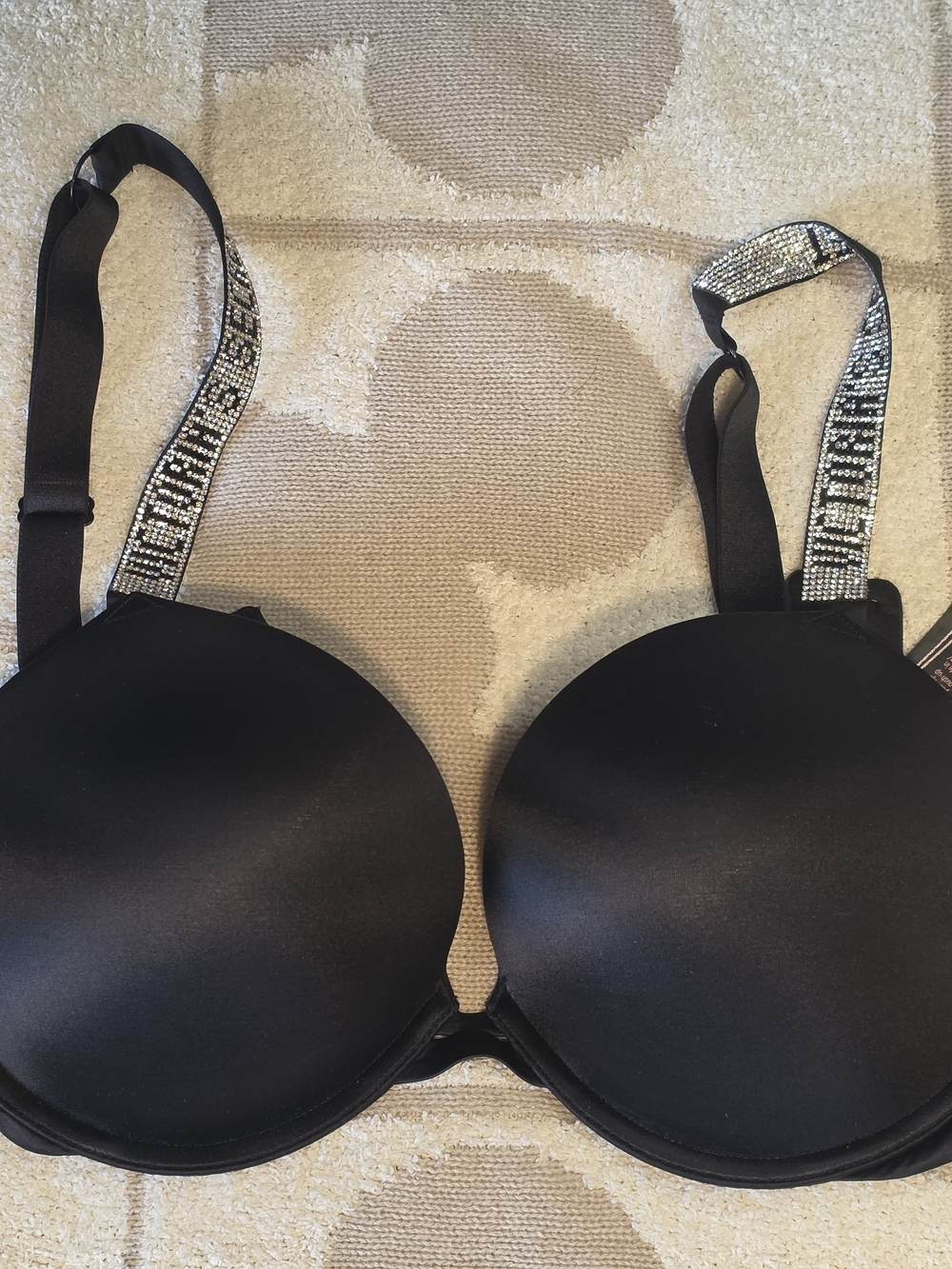Victoria's Secret Black Smooth Bra with Rhinestone Logo Straps